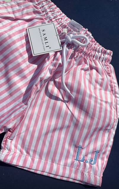Personalised Boys' Swim Shorts – Bright Stripes for Sunny Days