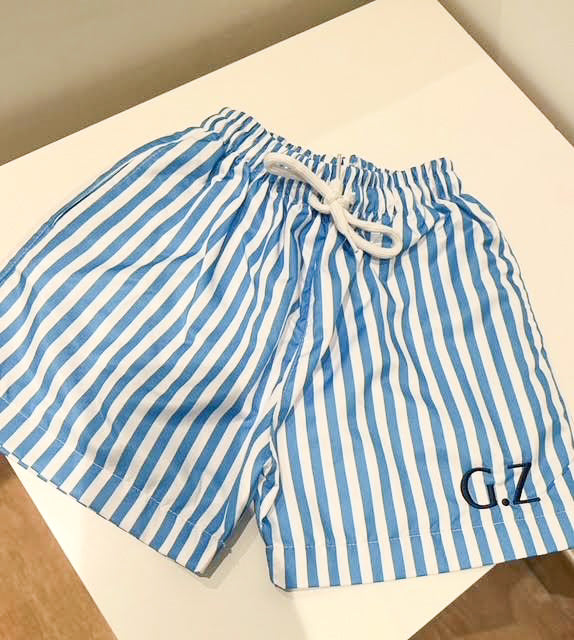 Personalised Boys' Swim Shorts – Bright Stripes for Sunny Days
