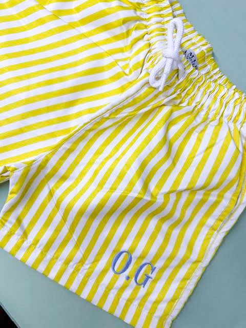 Personalised Boys' Swim Shorts – Bright Stripes for Sunny Days