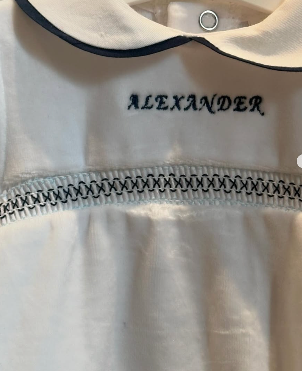 100% Velour Cotton Spanish Baby Grow – White & Blue