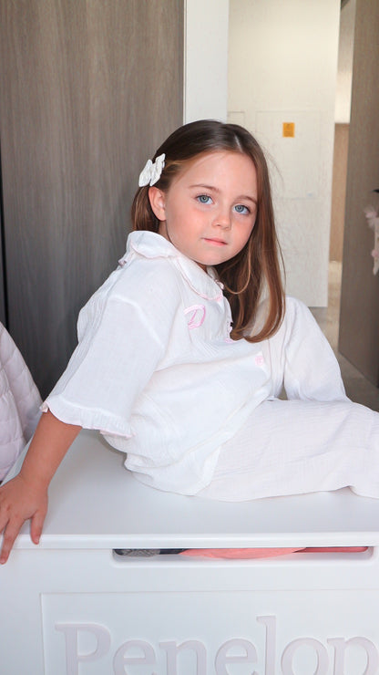 Personalised Pink & White Frilly Pajamas