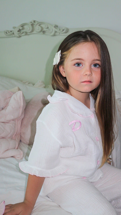 Personalised Pink & White Frilly Pajamas