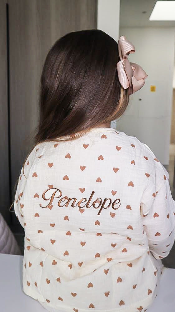 Personalised Beige Heart Pajamas