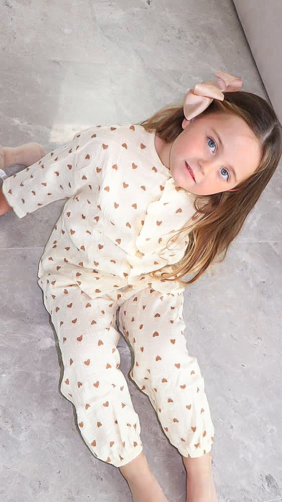 Personalised Beige Heart Pajamas