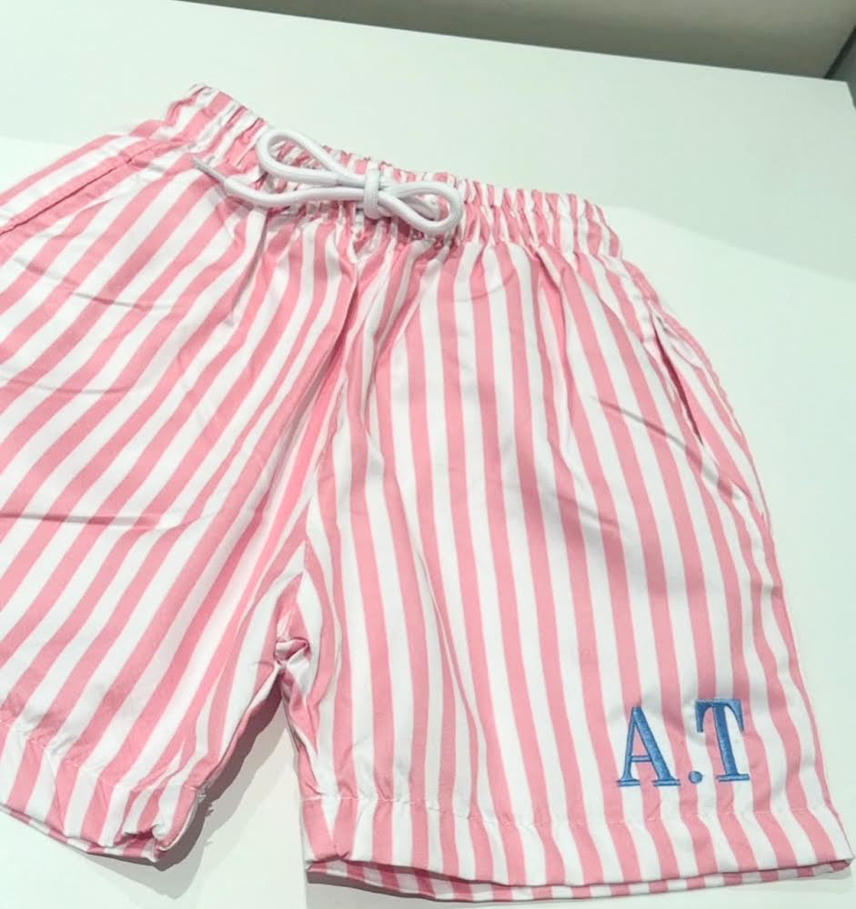 Personalised Boys' Swim Shorts – Bright Stripes for Sunny Days