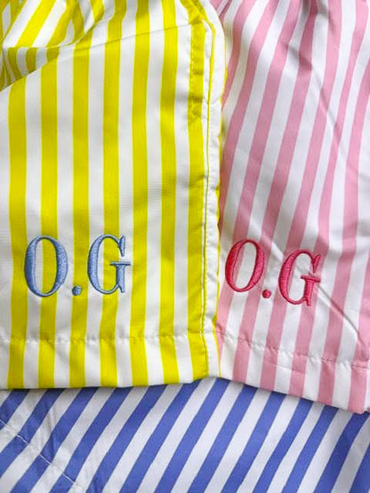Personalised Boys' Swim Shorts – Bright Stripes for Sunny Days