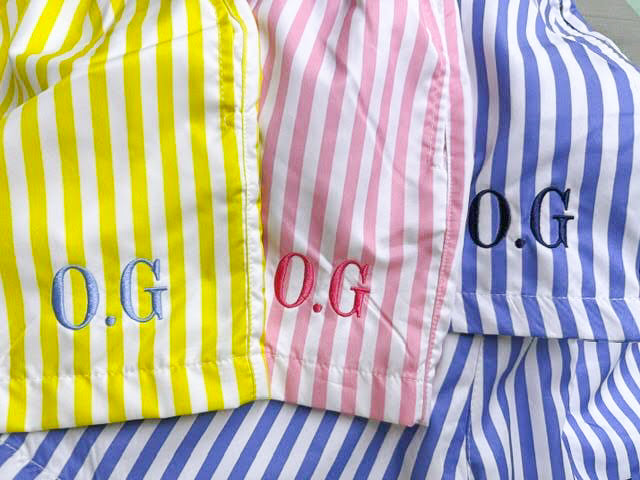 Personalised Boys' Swim Shorts – Bright Stripes for Sunny Days