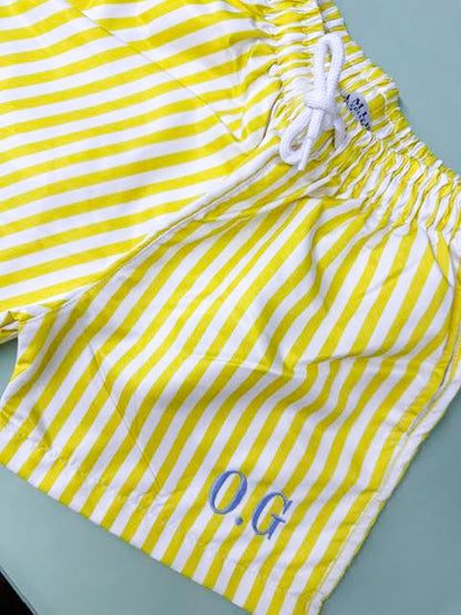 Personalised Boys' Swim Shorts – Bright Stripes for Sunny Days