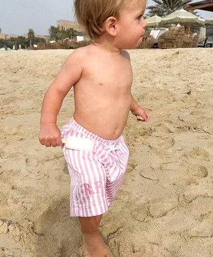 Personalised Boys' Swim Shorts – Bright Stripes for Sunny Days