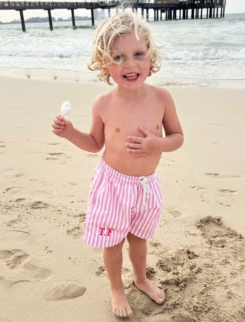 Personalised Boys' Swim Shorts – Bright Stripes for Sunny Days