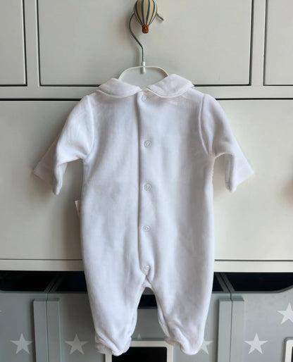 100% Velour Cotton Spanish Baby Grow – White